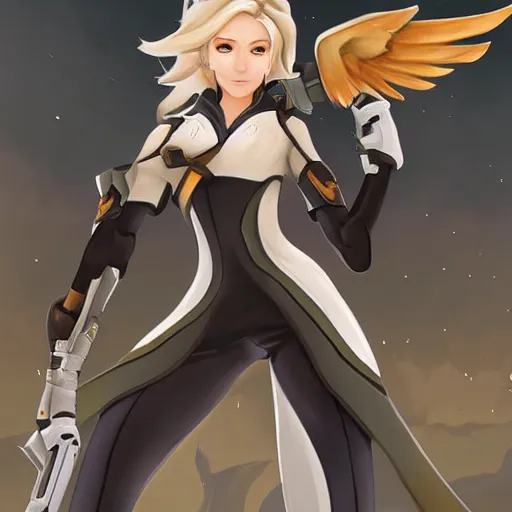 Image similar to mercy ( overwatch ), digital art by john jean and mad dog jones