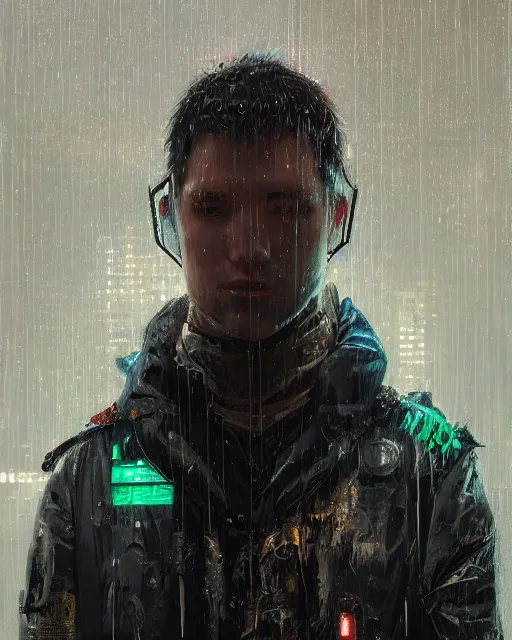 Image similar to detailed portrait, rain, cyberpunk futuristic neon, reflective puffy coat, decorated with traditional japanese ornaments by ismail inceoglu dragan bibin hans thoma greg rutkowski alexandros pyromallis nekro rene maritte illustrated, perfect face, fine details, realistic shaded, fine - face, pretty face