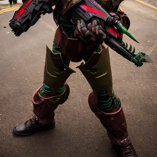 Image similar to doom slayer from doom eternal cosplay, photography, 9 0 s