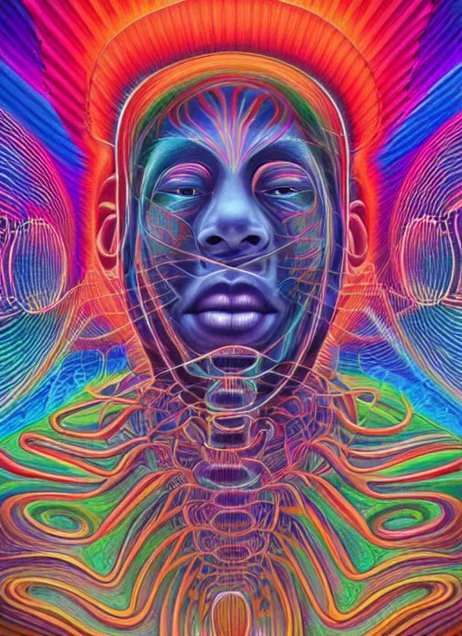 Image similar to collaborative intelligence in your pocket in the style of alex grey, album cover, award winning, beautiful, colorful, volumetric lighting, trending on artstation