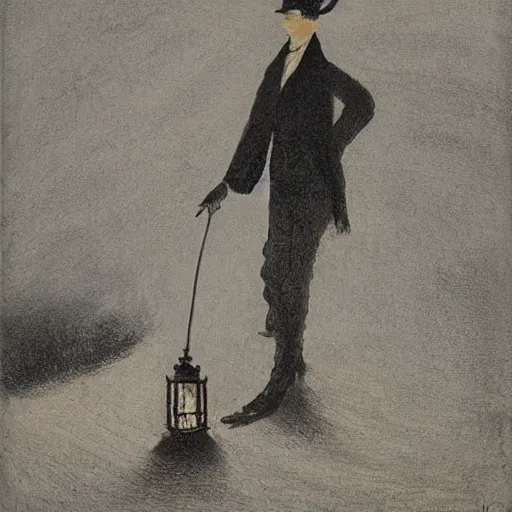 Prompt: Cemetary scene. Grasshopper wearing a top hat and tailcoat, carrying a lit oil lamp, nighttime, by Wyeth.