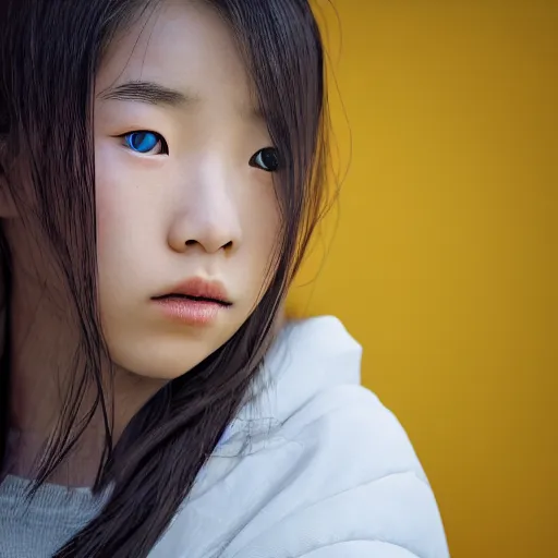 Image similar to stunning beautiful portrait photography of a face detailing Japanese high school girl from national geographic magazine award winning, dramatic lighting, taken with Sony alpha 9, sigma art lens, medium-shot