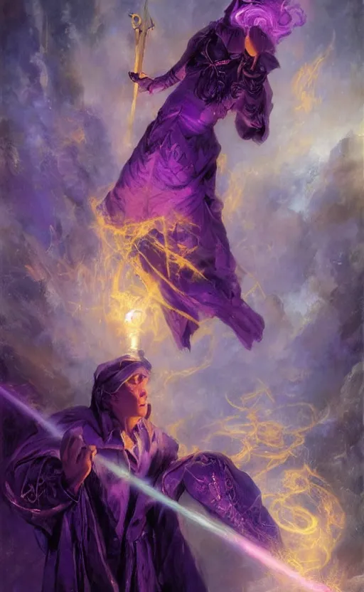 Image similar to cleric casting a powerful spell purple spell by adrian smith and delphin enjolras and daniel f. gerhartz