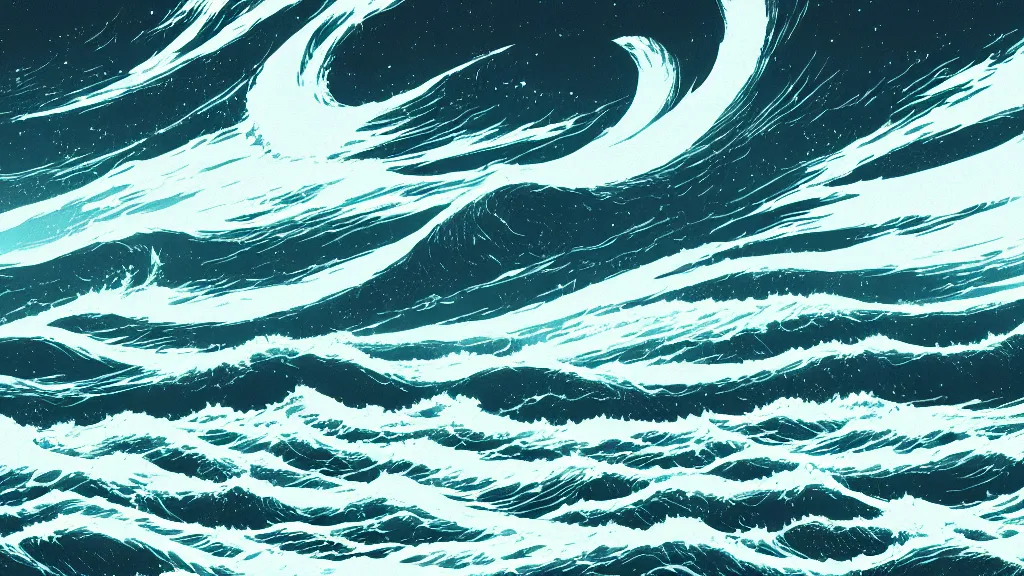 Prompt: highly detailed illustration of high exposure ocean waves at night by makoto shinkai, by nico delort, by dan mumford, by otomo, 4 k resolution