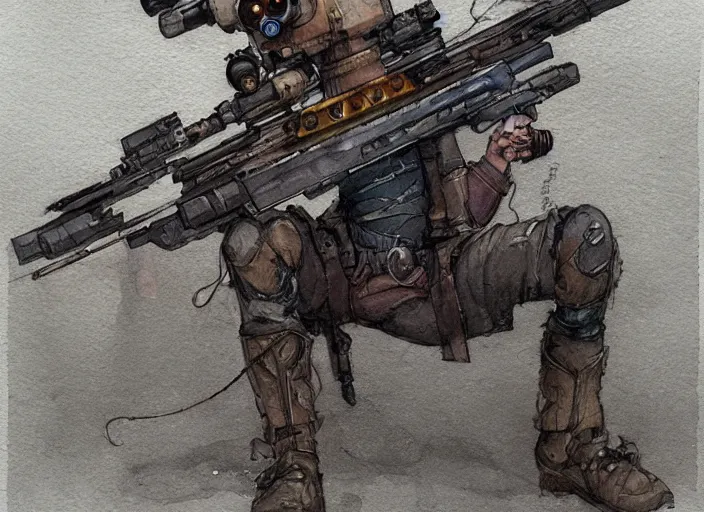 Image similar to concept art of a sniper rifle in futuristic, fantasy, steampunk, pinterest, artstation trending, behance, watercolor, by coby whitmore, silver, laser light,