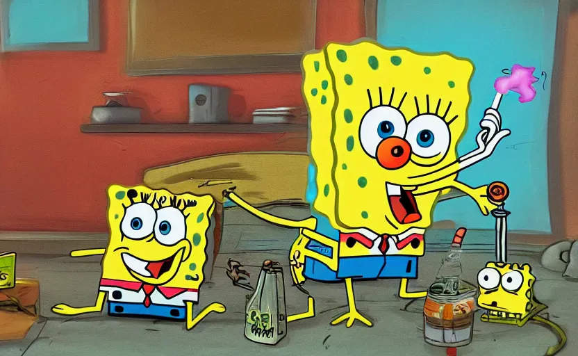 Prompt: SpongeBob smoking a joint . trending on art station, hyper detail, photo quality, 40mm lens