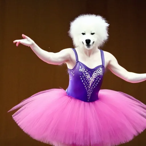 Image similar to a samoyed ballet dancer in a tutu