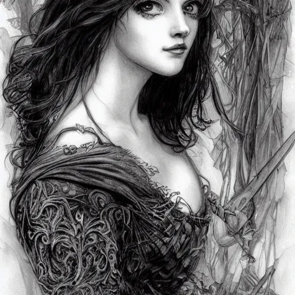 Prompt: a highly detailed beautiful portrait in the style of charles dana gibson and in the style of luis royo.