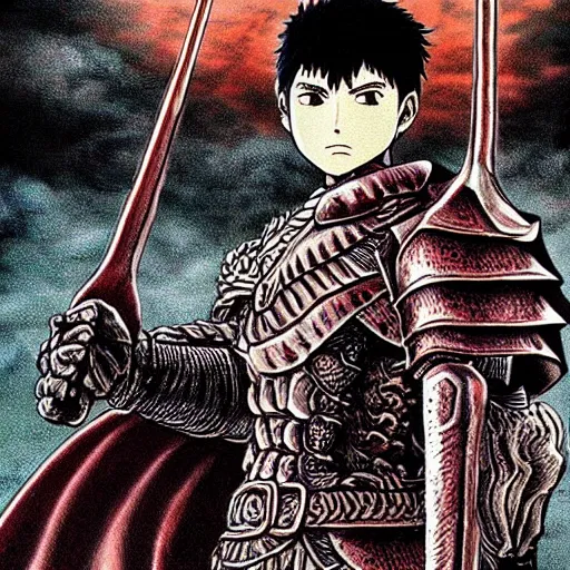 Prompt: Guts, Berserk, in the style of kentaro miura, very detailed, masterpiece, award winning, greatsword, coloured, manga