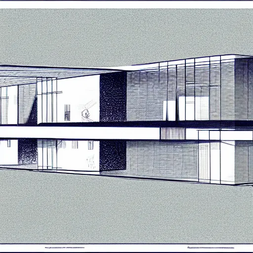 Image similar to cross-section perspective of architecture blueprint of floating building, cinematic digital illustration, in style of Moebius