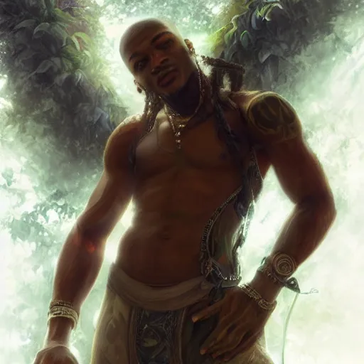 Prompt: a light skinned jamaican man, medium locs, holding a camera, photographer, fantasy digital painting, stunning intricate details, artwork by ross tran and greg rutkowski