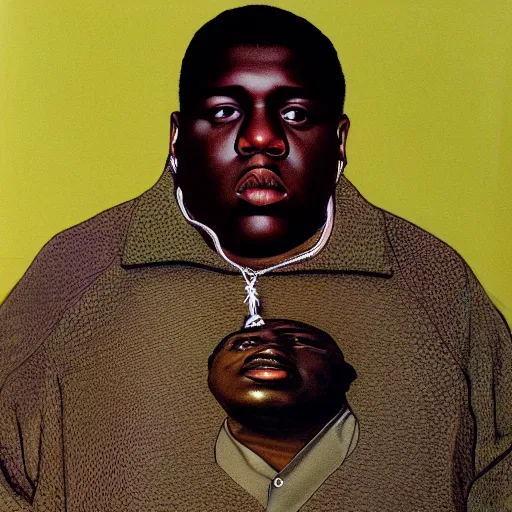 Image similar to a portrait of biggie smalls by matin klarwein