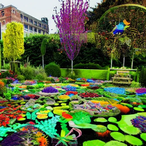 Prompt: beautiful garden painted by damien hirst