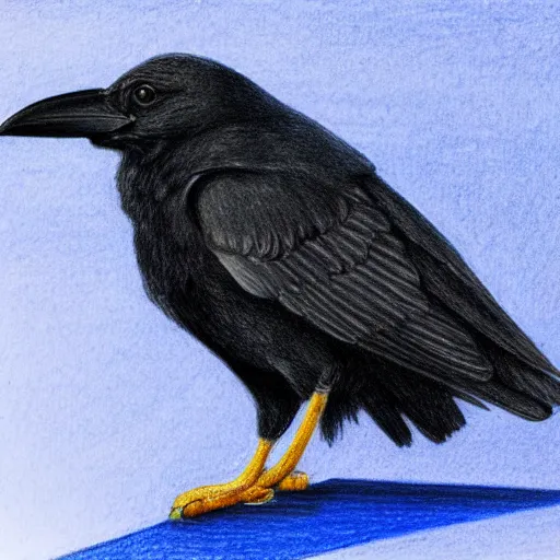 Prompt: detailed drawing of a crow on a blue gradient background