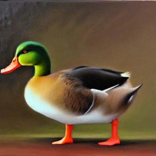 Prompt: a duck on the prowl oil painting vasiliy rabchenko