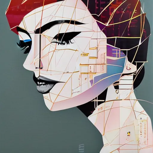 Image similar to beautiful elegant woman seen in profile, from the side, haloed by an explosion of microsoft excel chart lines and graphs by sandra chevrier, rik oostenbroek, simple contrasted color, white background