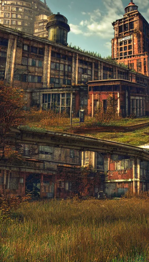 Prompt: a beautiful ultradetailed rendering of farmland abandoned urbex nature industrial architecture city architecture by i. m. pei, bioshock neptune, archdaily, wallpaper, highly detailed, trending on artstation.