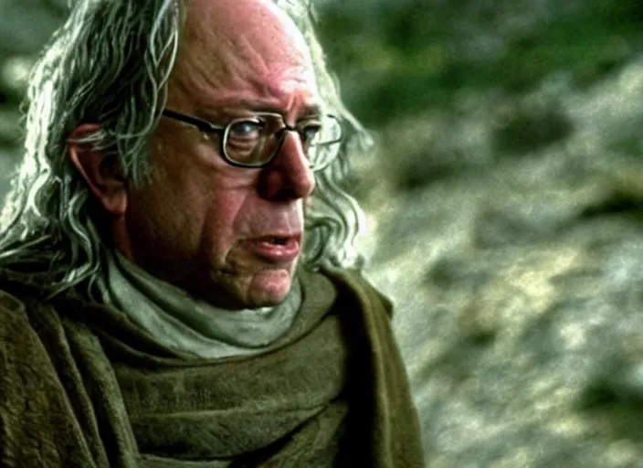 Image similar to film still of bernie sanders as aragorn in lord of the rings movie, 8 k