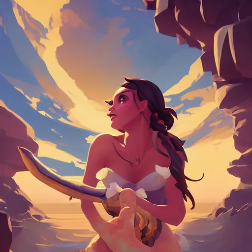 Image similar to painting mermaid treasure on sea of thieves game avatar hero smooth face median photoshop filter cutout vector, behance hd by jesper ejsing, by rhads, makoto shinkai and lois van baarle, ilya kuvshinov, rossdraws global illumination