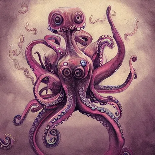 Image similar to Painting, Creative Design, Anthropomorphic octopus, Biopunk, Body horror, by Marco Mazzoni