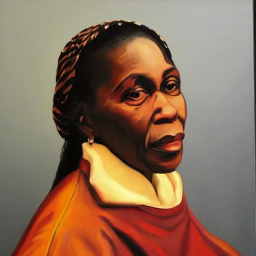 Image similar to oil painting portrait of afeni shakur, oil on canvas, johannes vermeer