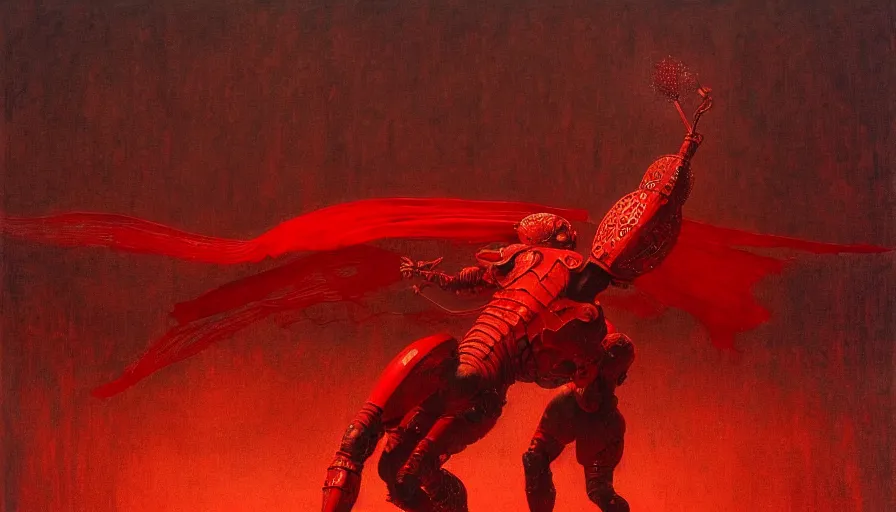 Image similar to only with red, a lightly armored gladiator in a crowded roman amphitheatre, crowd cheering, in the style of beksinski and edward hopper and rodcenko and yue minjun and artgerm, intricate and epic composition, red by caravaggio, highly detailed, masterpiece, red light, artstation, art nouveau