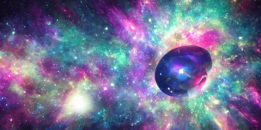 Prompt: chrome blob flying through universe galaxy space nebula stars futuristic hyperspeed photorealistic render unreal ultrawide ultimate wonderful infinite detail insane intricate hypermaximalist