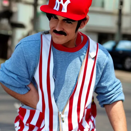 Prompt: super mario wearing a yankee with no brim