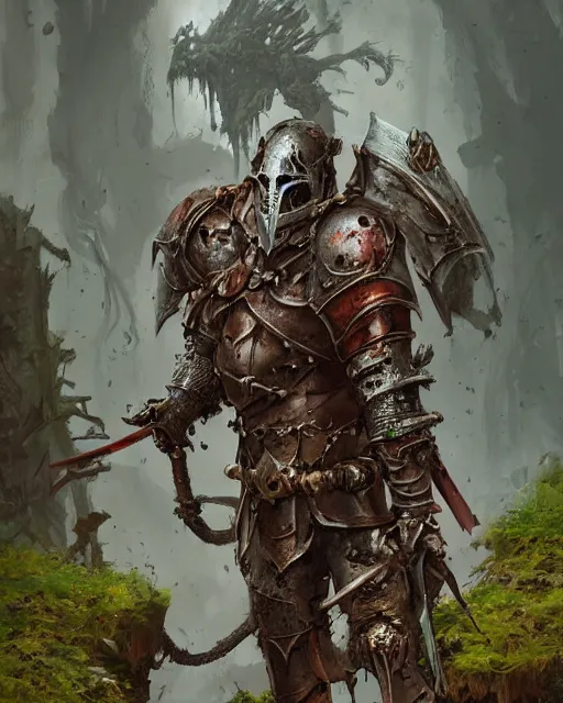 Prompt: An undead medieval knight wearing rusted armor covered in moss, by Stanley Artgerm Lau, WLOP, Rossdraws, James Jean, Andrei Riabovitchev, Marc Simonetti, and Sakimichan, tranding on artstation