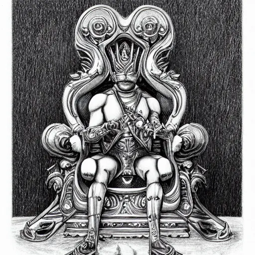 Prompt: pencil illustration. the emperor on his golden throne. 4 0 k. body horror.
