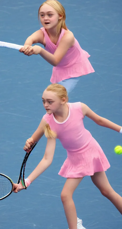 Image similar to children Dakota Fanning playing tennis badly drawn by a child