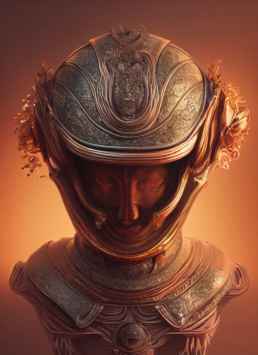 Prompt: Helmet of a forgotten Deity, ivory, copper elements, extremly detailed digital painting, mystical colors, rim light, beautiful lighting, 8k, stunning scene, raytracing, octane, trending on artstation