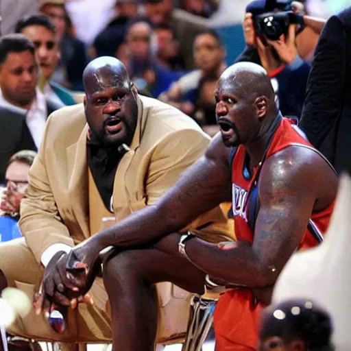 Prompt: a frustrated shaquille o'neal trying to operate an incredible complicated machine