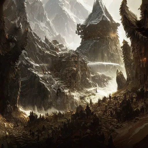 Image similar to dwarf fortress from Hobbit by Daniel Dociu and Greg Rutkowski