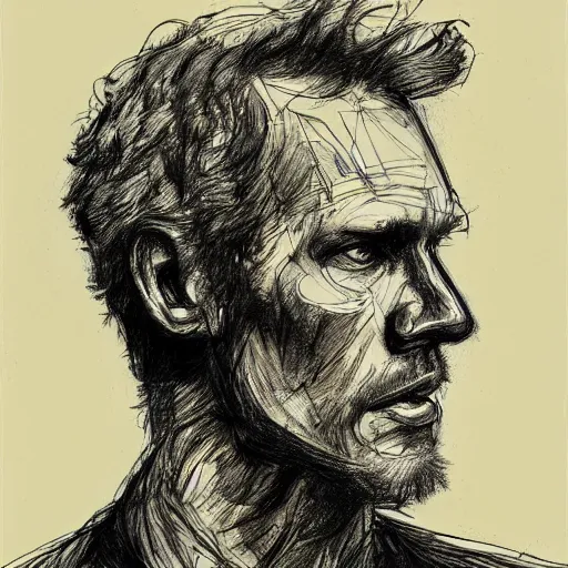 Prompt: a realistic yet scraggly portrait sketch of the side profile of a stern and sophisticated paul bettany, trending on artstation, intricate details, in the style of frank auerbach, in the style of sergio aragones, in the style of martin ansin, in the style of david aja, in the style of mattias adolfsson