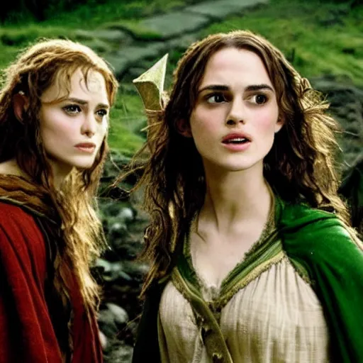 Keira Knightley and Emma Watson as elves in lord of | Stable Diffusion ...