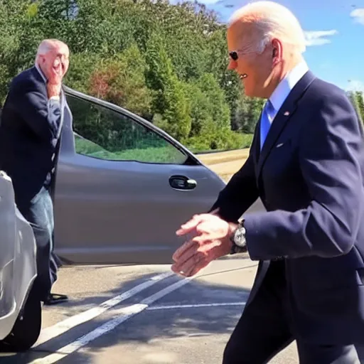 Prompt: dashcam footage of joe biden coming in to my direction to tickle me with a smile in his face