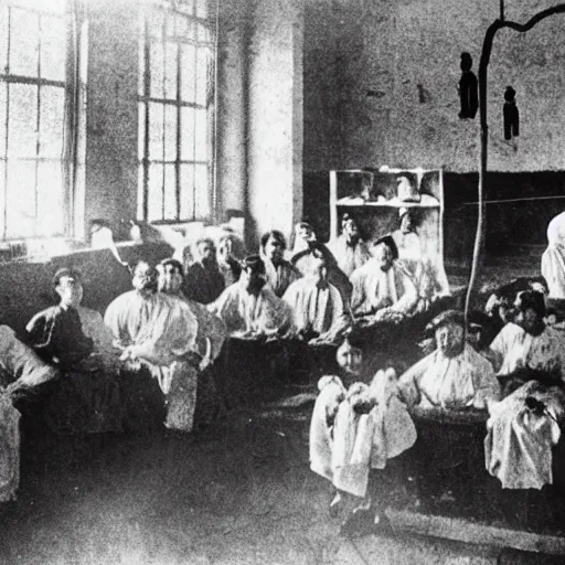 Image similar to patients in an insane asylum, 1910s