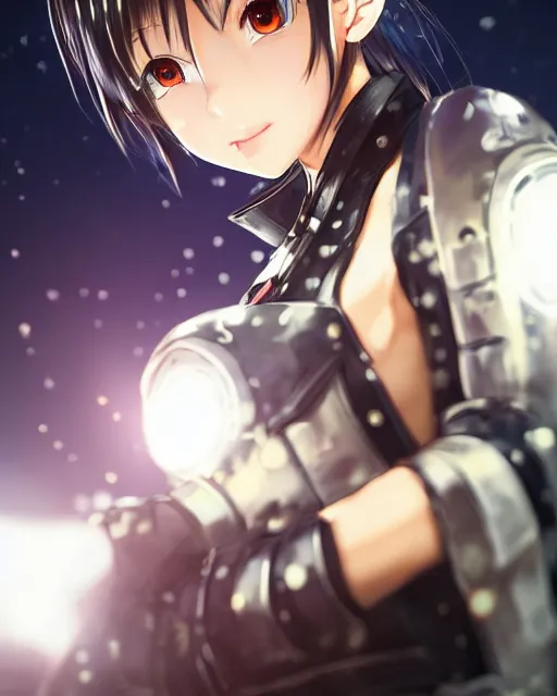 Image similar to portrait of anime girl in mechanic armor in night tokyo by makoto sinkai, perfect face, fine details