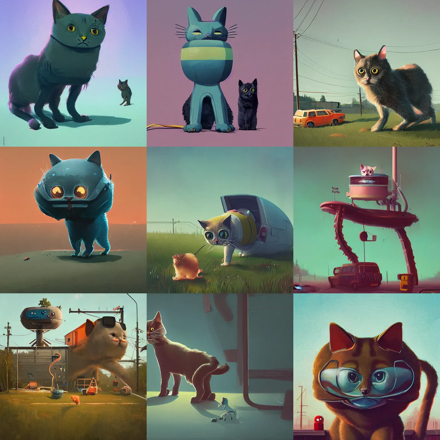 Prompt: cute stalenhag cat by simon