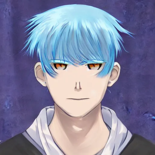 Prompt: concept art of a man with blue hair, anime style