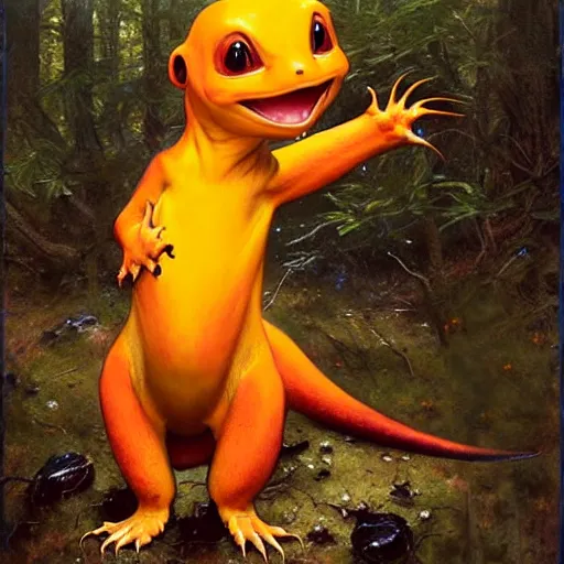 Image similar to real life charmander, realistic, animal photography, photoshop image manipulation, unstylized, norman rockwell and donato giancola and greg rutkowski