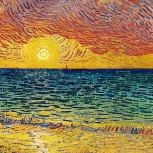 Image similar to a beautiful sunset in a yucatan beach by van gogh