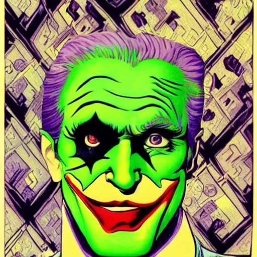 Prompt: portrait of the joker, mashup between mc escher and vincent van gogh, marvel comics style - n 9