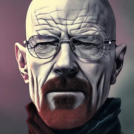 Image similar to walter white as a vampire, detailed digital art, painted by WLOP