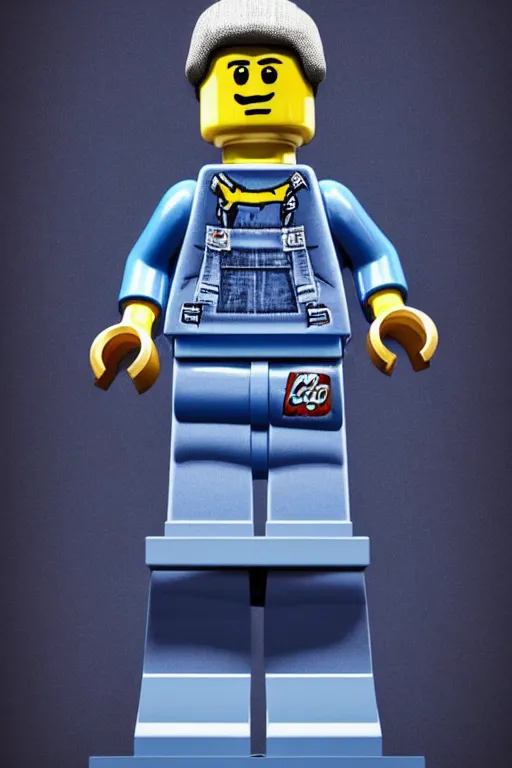 Prompt: a lego minifigure wearing a blue jean and blue t - shirt, he also wears a grey beanie, there is a ducati panigale behind him, 3 d octane render, artstation, concept art, smooth, sharp focus ilustration hq, octane render, hyperrealistic, aenaluck, artgerm and roberto ferri and greg rutkowski