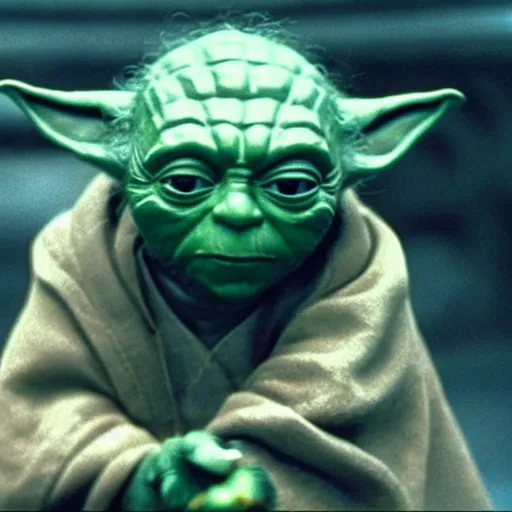 Image similar to a still of Yoda in Batman (1989), sharp focus, detailed, centered,