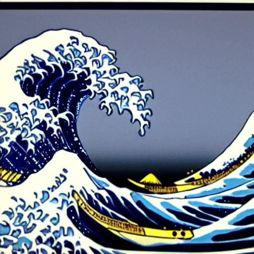 Image similar to a propaganda poster of the great wave off kanagawa