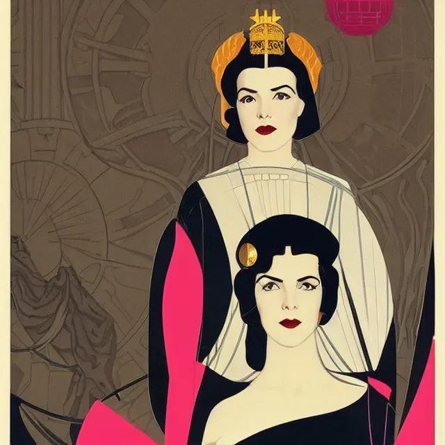 Image similar to a portrait of marina diamandis as empress queen, art by thomas cooper gotch and patrick nagel and erte, star wars art deco, art nouveau