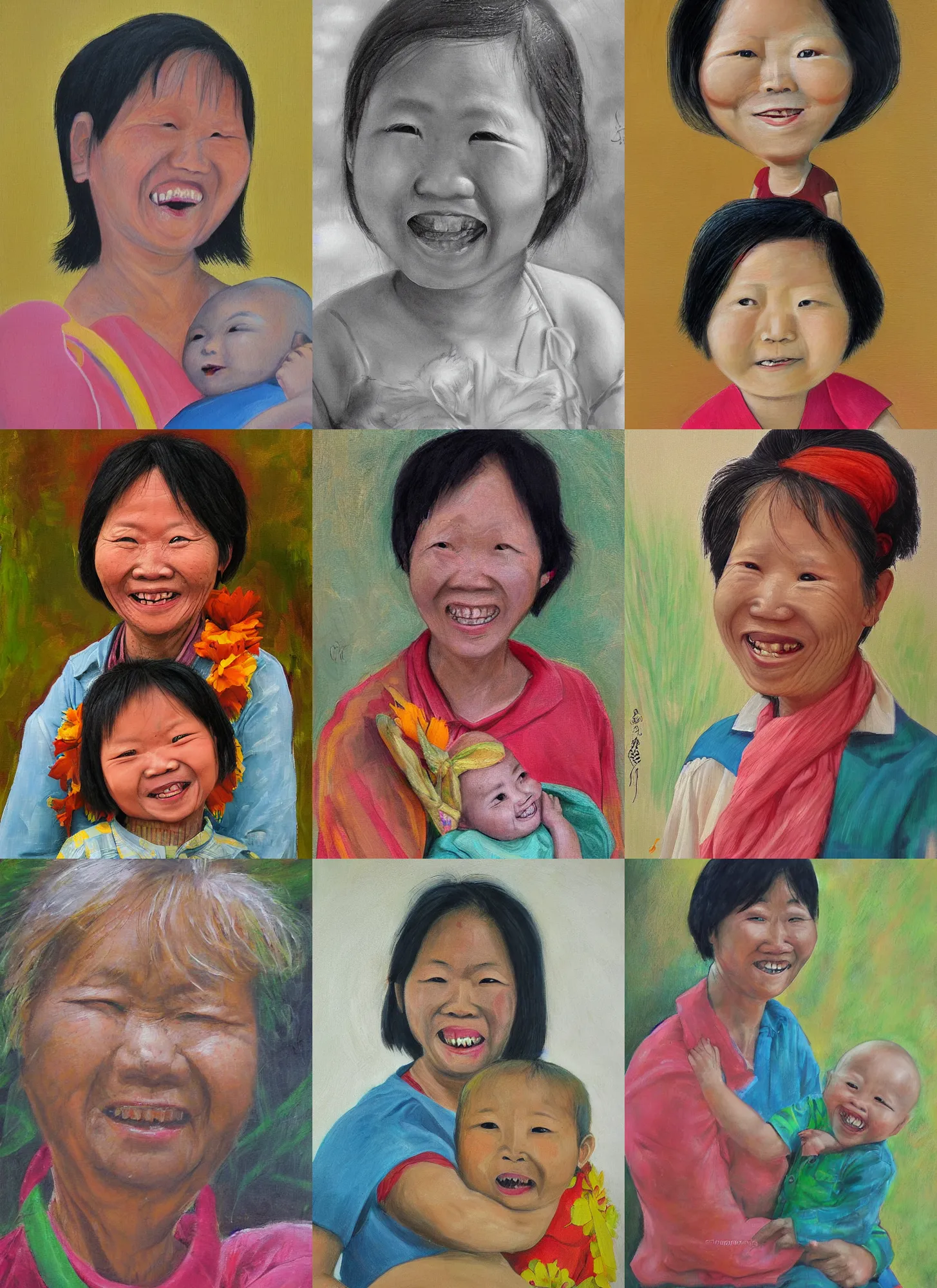 Prompt: portrait of a cheerful mother by chayanee pokungern